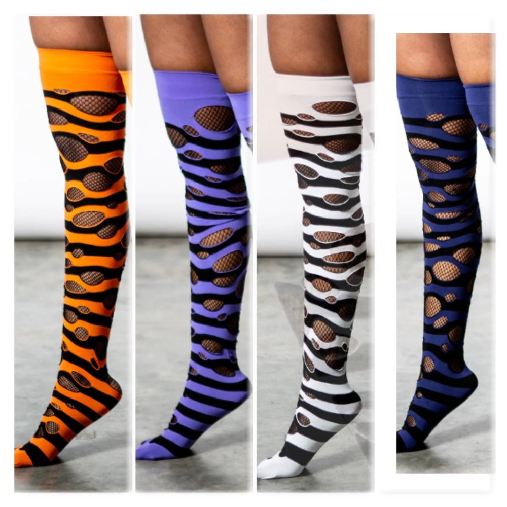4 Bundle Killstar Wretched Distress Socks Orange, Plum, White, Midnight